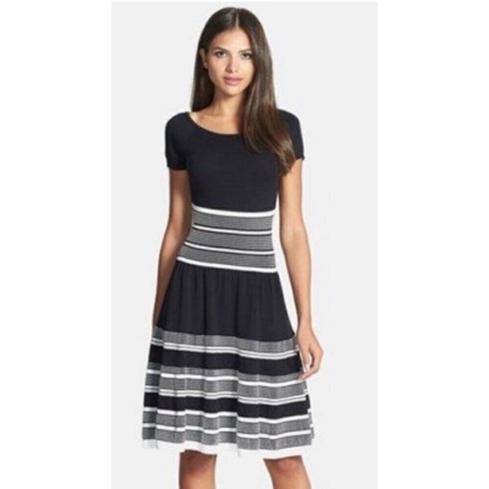 Kate Spade Black White Sweater Dress Womens XS Short Sleeve Pullover